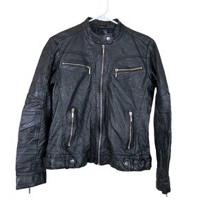 Kyzer Kraft Black Genuine Leather Motorcycle Biker Jacket Sz Large